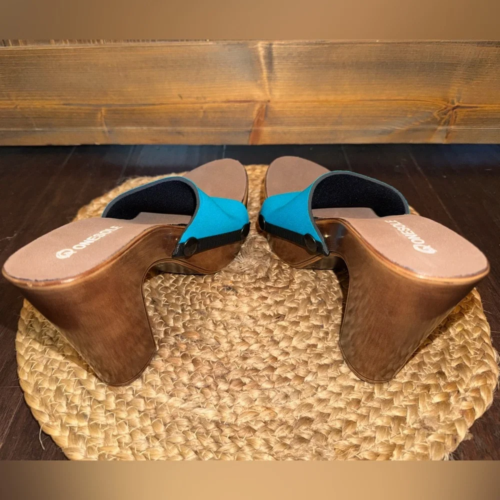 ONESOLE Diva soft step Turquoise and Brown Platform Sandals